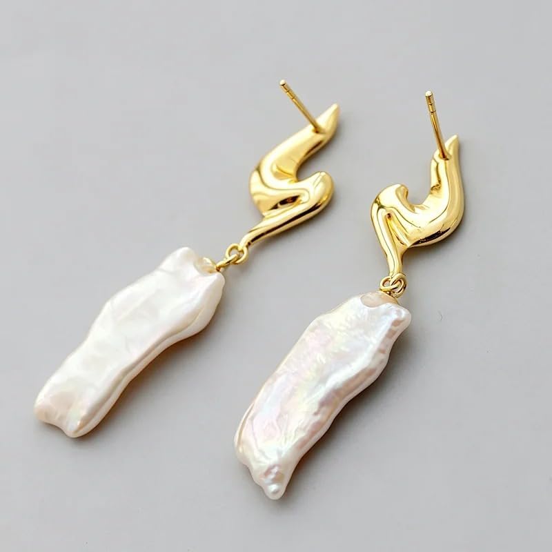 Abstract Sculptural Baroque Pearl 24K Gold Plated Drop Earrings