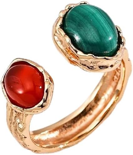 925 Sterling Silver Malachite Agate Tiger's Eye Stone Open Ring