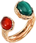 925 Sterling Silver Malachite Agate Tiger's Eye Stone Open Ring