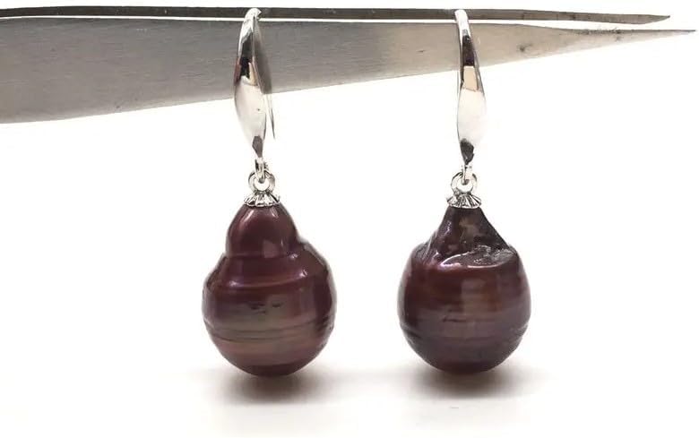Baroque Freshwater Pearl Drop Earrings, Brown Coffee, Sterling Silver Hook, Flame Ball Shape, Special Nucleated Style