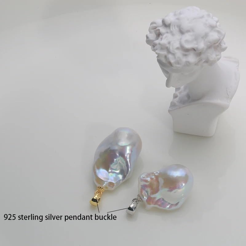 Handmade Natural Freshwater Baroque Pearl 925 Sterling Silver Pendant