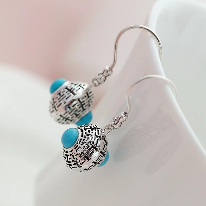 Inlaid Natural Turquoise 925 Sterling Silver Earrings