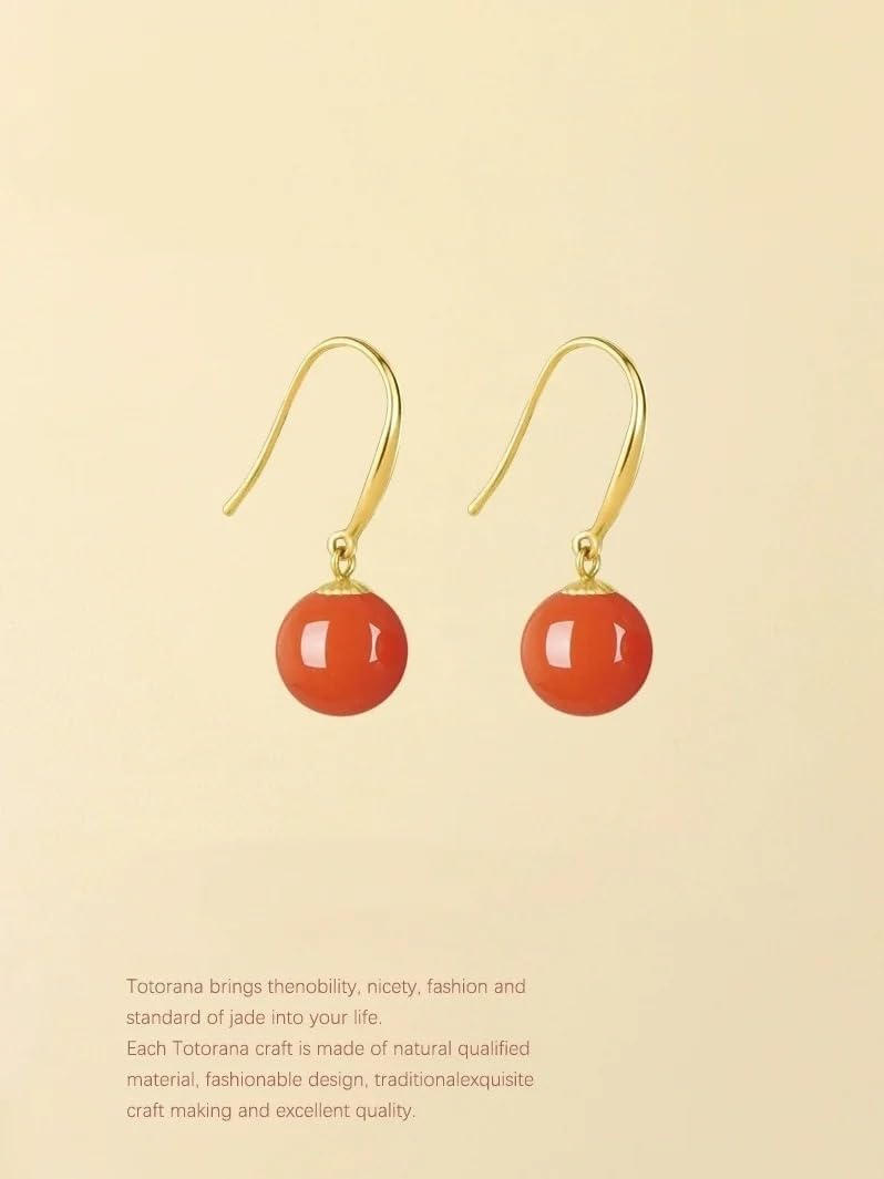 Natural Red Agate 18 K Gold Earrings for Women