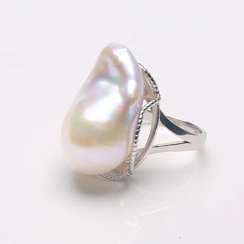 Natural Freshwater Baroque Pearl Sterling Silver Adjustable Ring