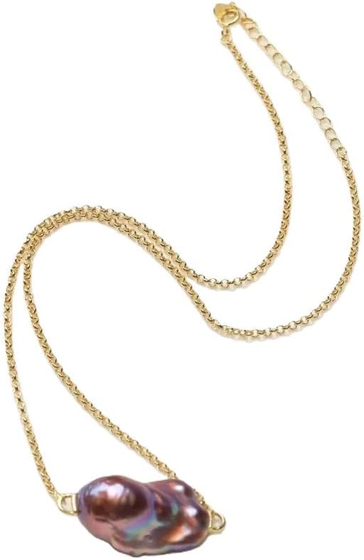 Elegant Baroque Freshwater Pearl Necklace, S925 Sterling Silver Chain, Iridescent Mirror Finish, Fashion Statement Jewelry Gift