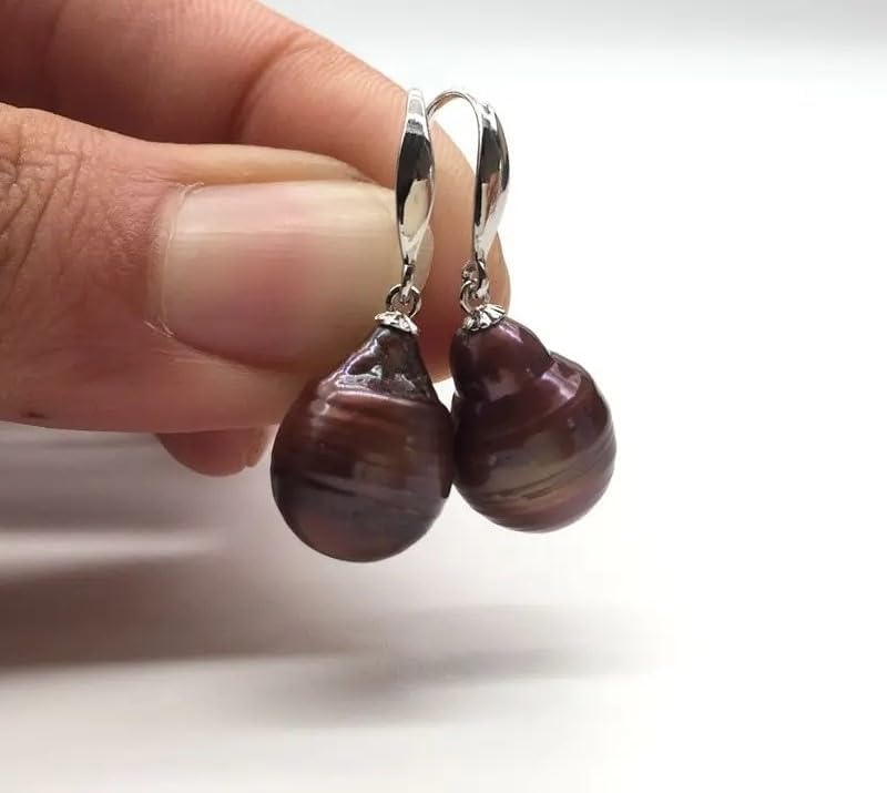 Baroque Freshwater Pearl Drop Earrings, Brown Coffee, Sterling Silver Hook, Flame Ball Shape, Special Nucleated Style