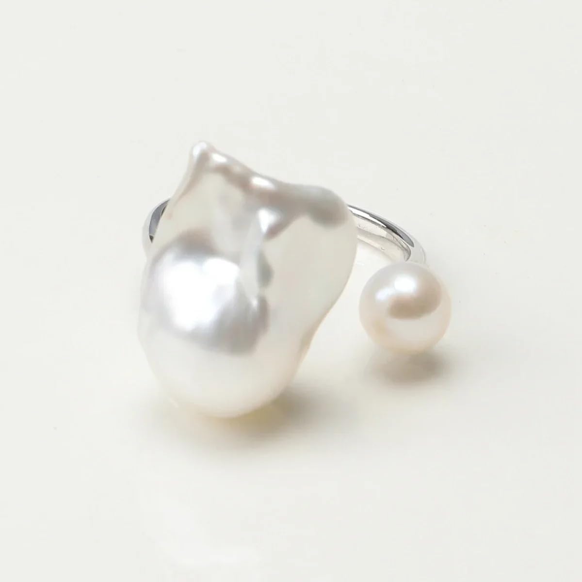 Aurora Bright White Baroque Freshwater Akoya Double Pearl Ring