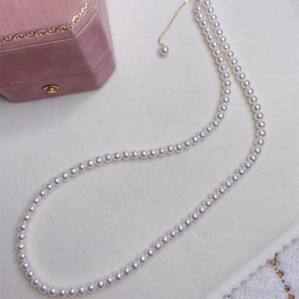 Natural Freshwater Round Pearl 18k Gold Necklace