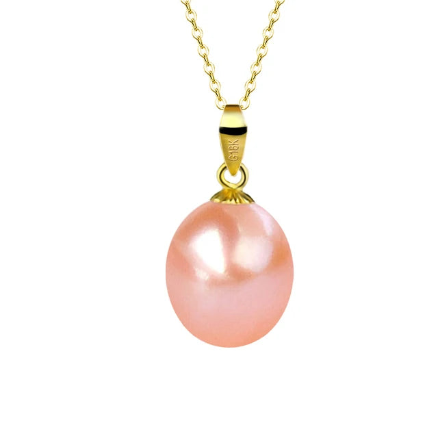 18K Gold Pure Natural Freshwater Drop Pearl Pendant Necklace