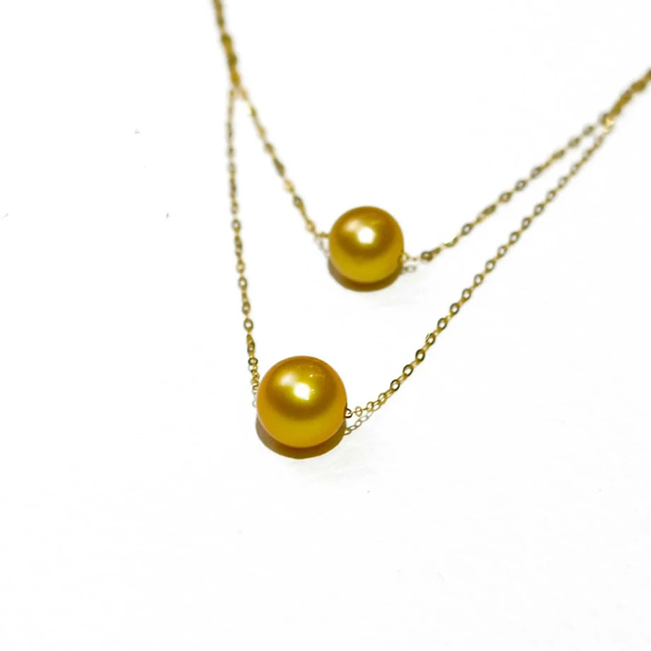 18K Gold  Natural South Seawater Golden Pearl Necklace for Women