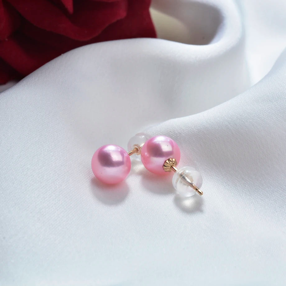 Real Natural Freshwater Pearl 18k Gold Stud Earrings