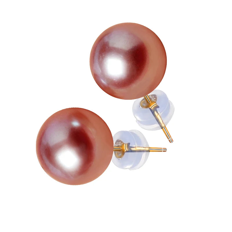 Real Natural Freshwater Pearl  18k Gold Stud Earrings