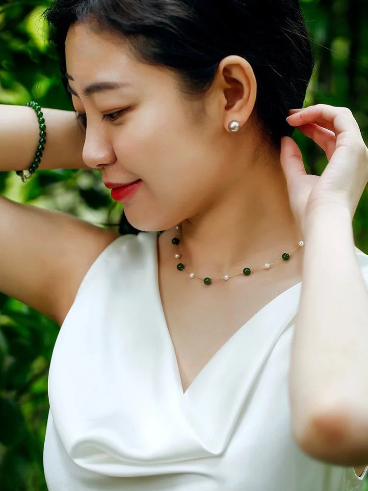 Pure 18K Gold Natural Freshwater Hotan Jade  Necklace Pendant