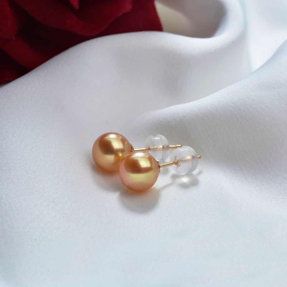 Real Natural Freshwater Pearl 18k Gold Stud Earrings