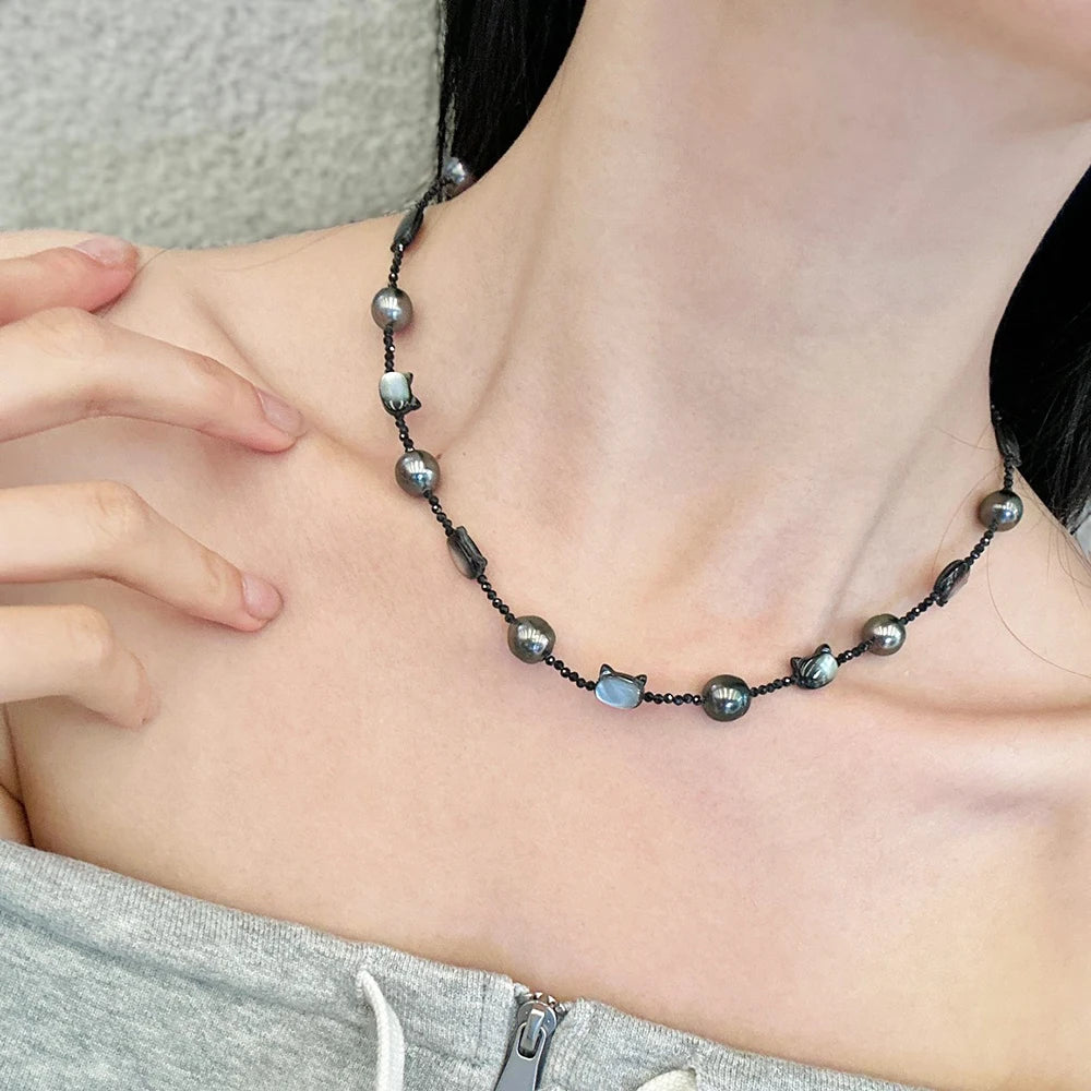 9-10mm Tahitian Black Pearl with 925 Silver Necklace and Bracelet Jewelry Set