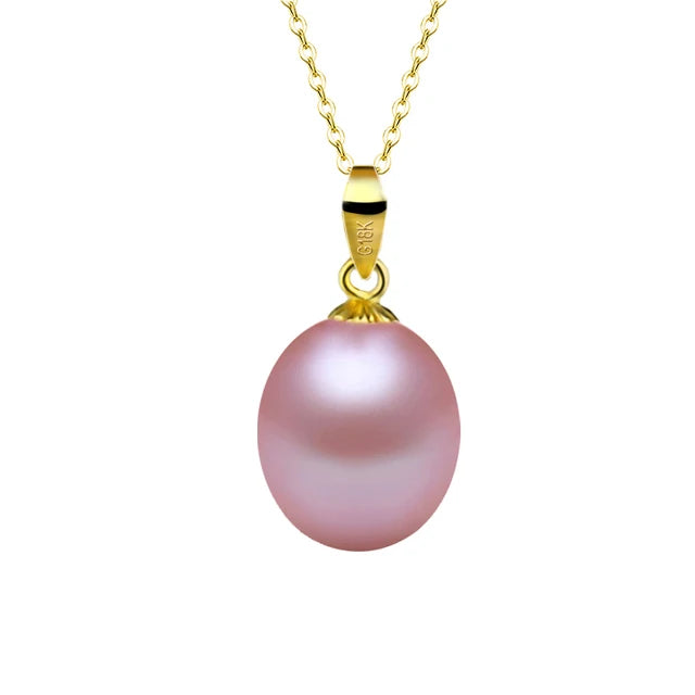 18K Gold Pure Natural Freshwater Drop Pearl Pendant Necklace