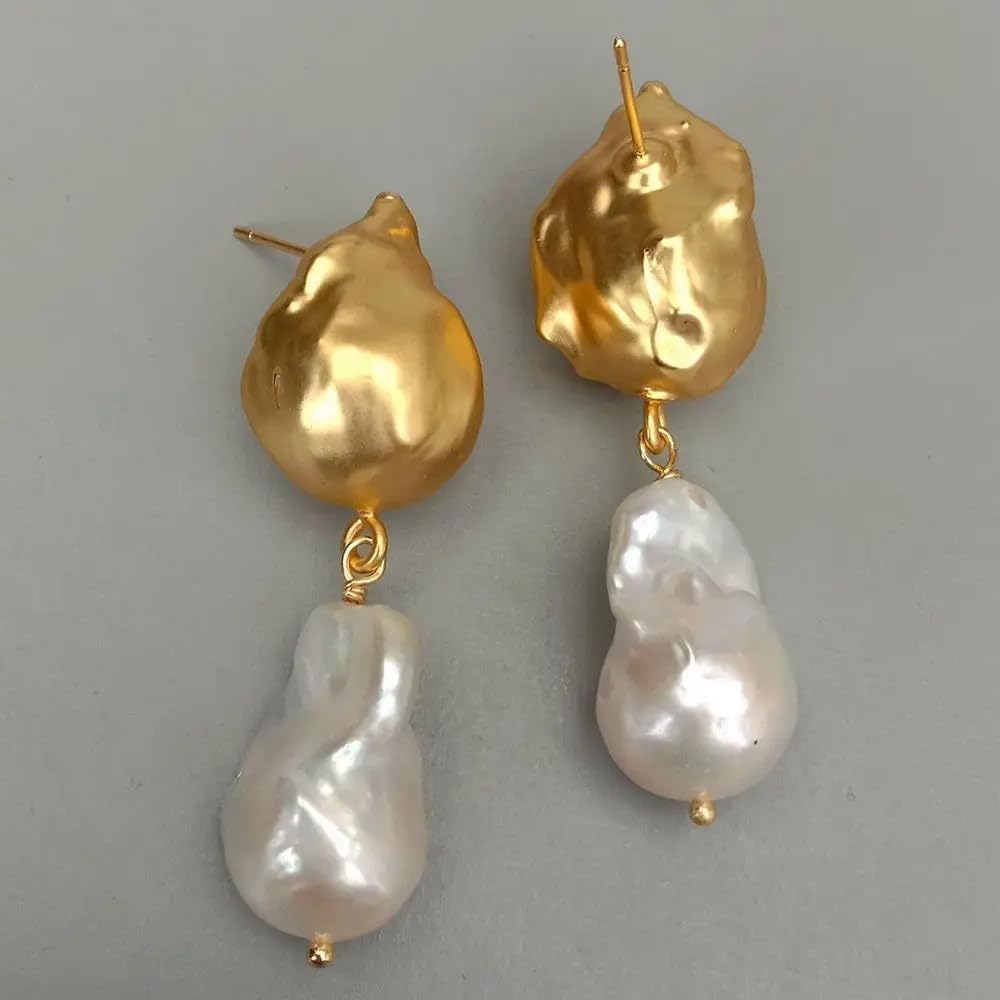 Freshwater Cultured Baroque Pearl Gold Plated Drop Earrings