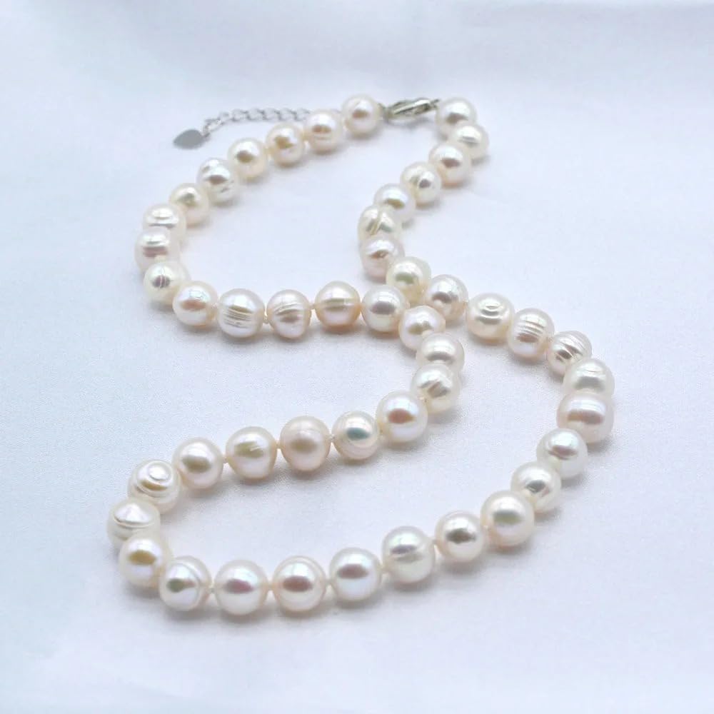 Natural White Freshwater Pearl Necklace, Round 8mm Pearls, Short Classic Style, Elegant Engagement Jewelry