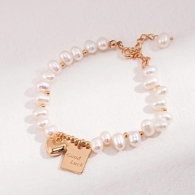 Baroque Pearl 925 Sterling Silver Heart Charm Beaded Bracelet