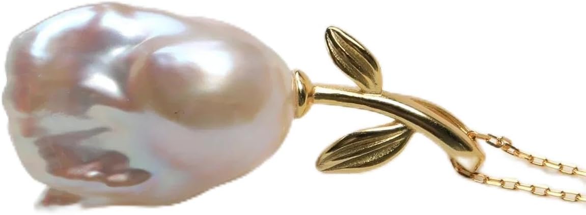 Pure Natural Baroque Pear S925 Sterling Silver Leaf Flower Pendant