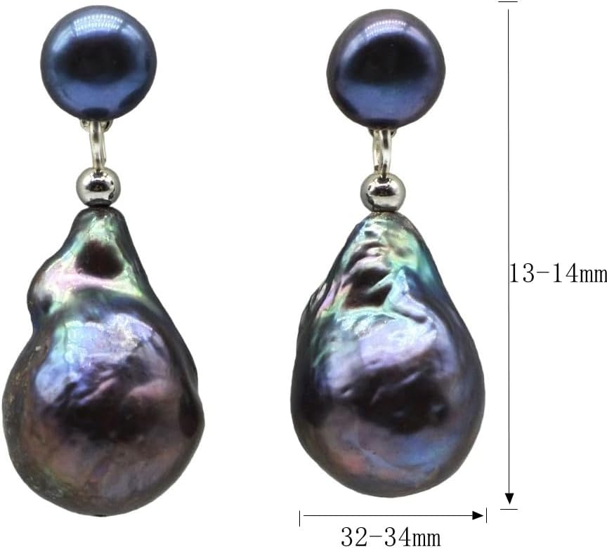 Natural Baroque Black Pearl Handmade Silver Drop Earrings