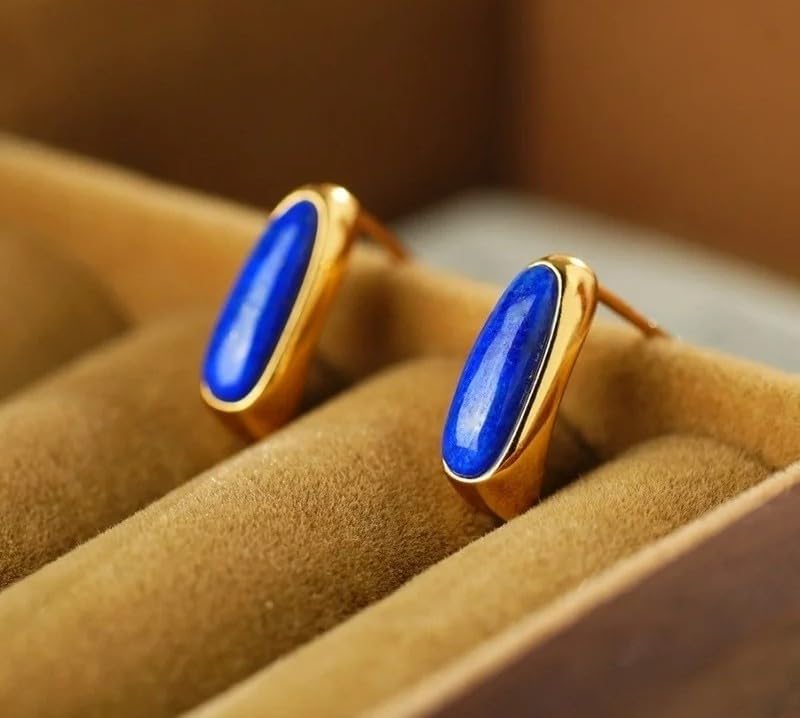 925 Silver Lapis Lazuli Bar Gold Plated Stud Earrings or Women
