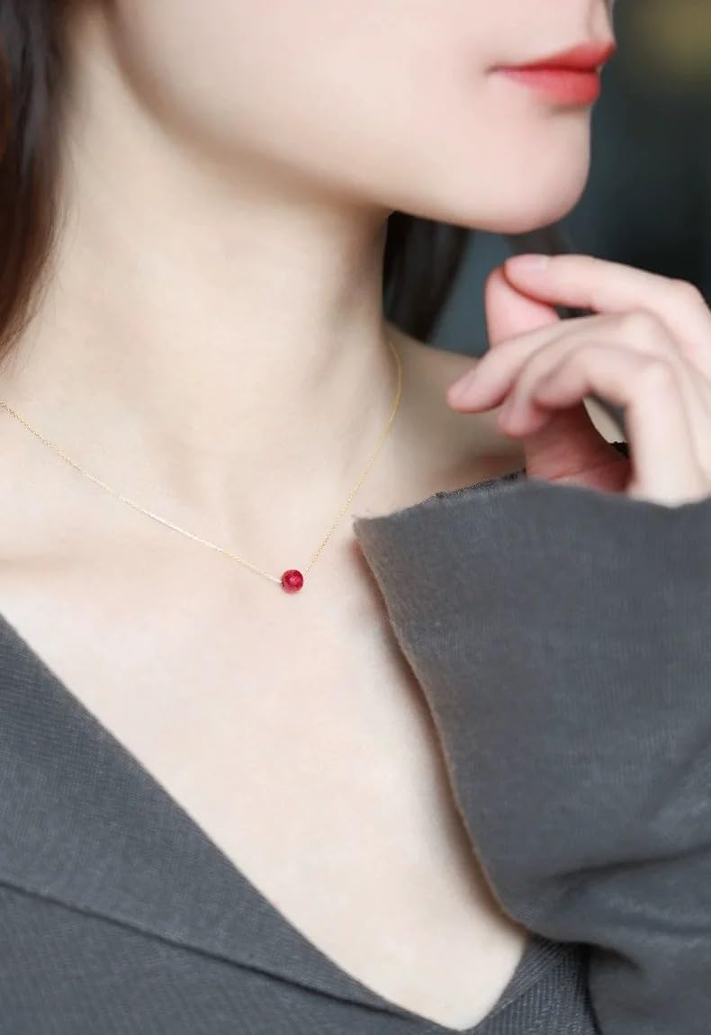 18K Gold Natural Ruby Pendant Necklace