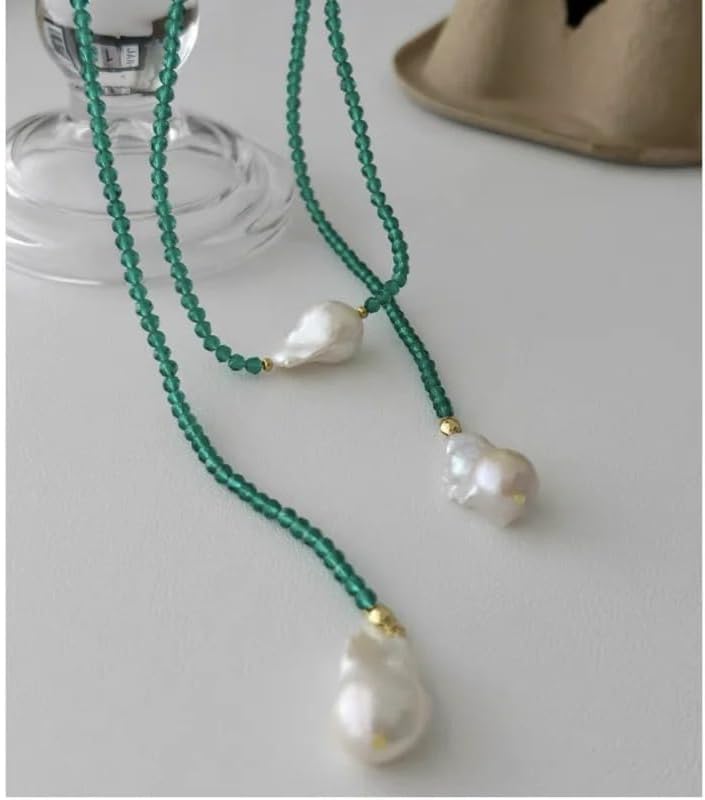 Natural Freshwater Pearl Green Agate Sweater Necklace 120cm for Women