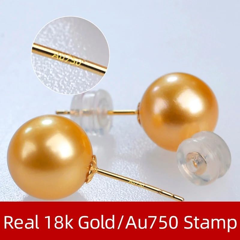 8-9mm Natural Round Southsea Pearl with 18K Gold Stud Earrings