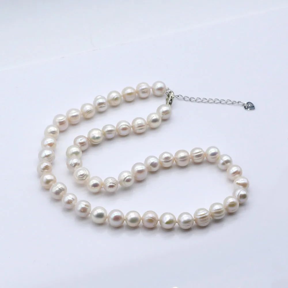 Natural White Freshwater Pearl Necklace, Round 8mm Pearls, Short Classic Style, Elegant Engagement Jewelry