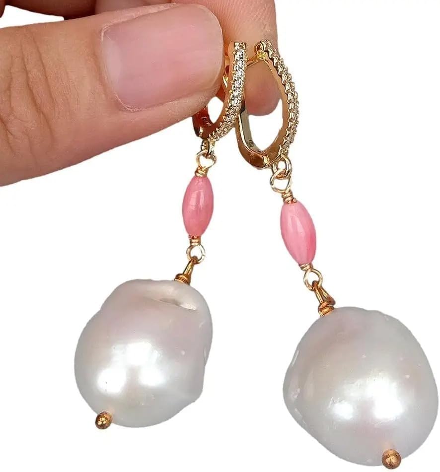 Pink Coral Freshwater Cultured Nucleated Flameball Baroque Pearl Earrings
