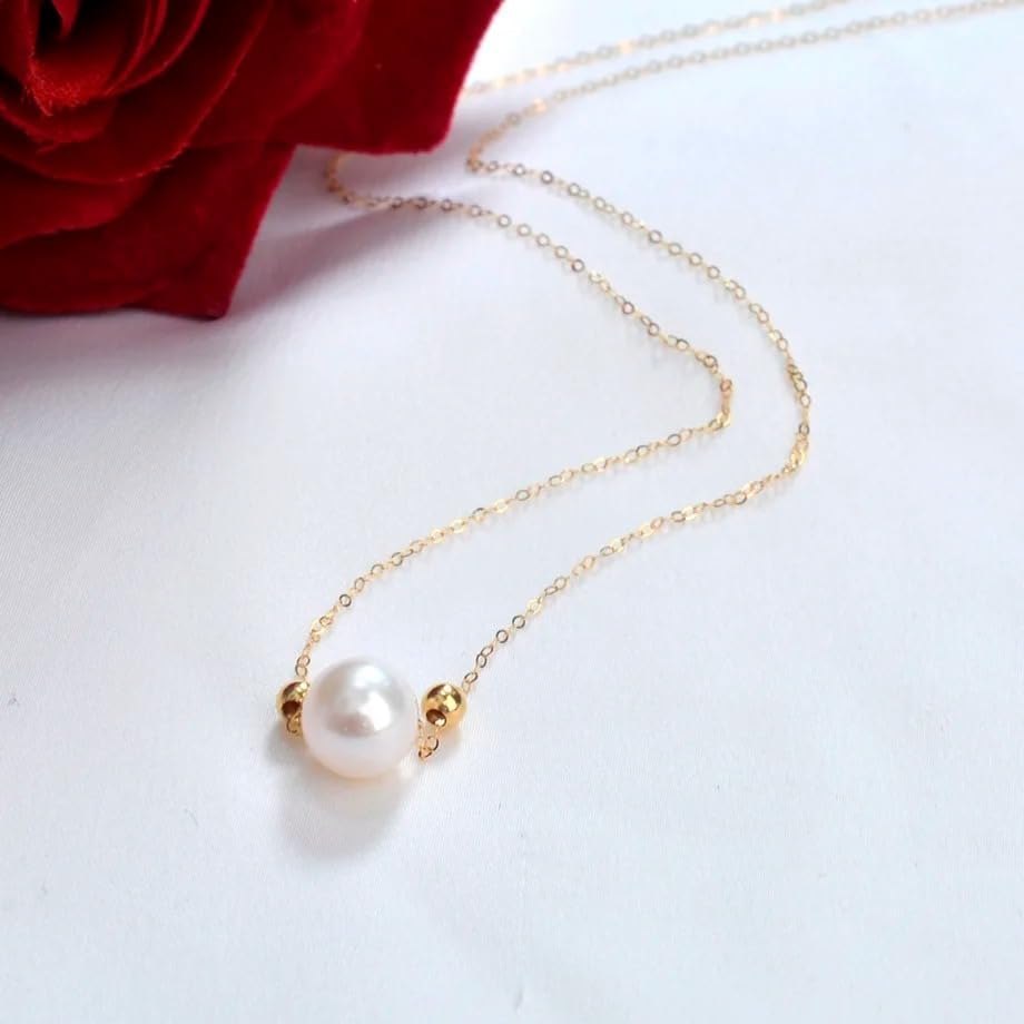 Natural Freshwater Pearl And 18K Gold Ball Pendant
