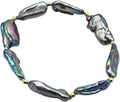 Genuine Black Baroque Freshwater Pearl Stretch Bracelet, Multicolor Iridescent