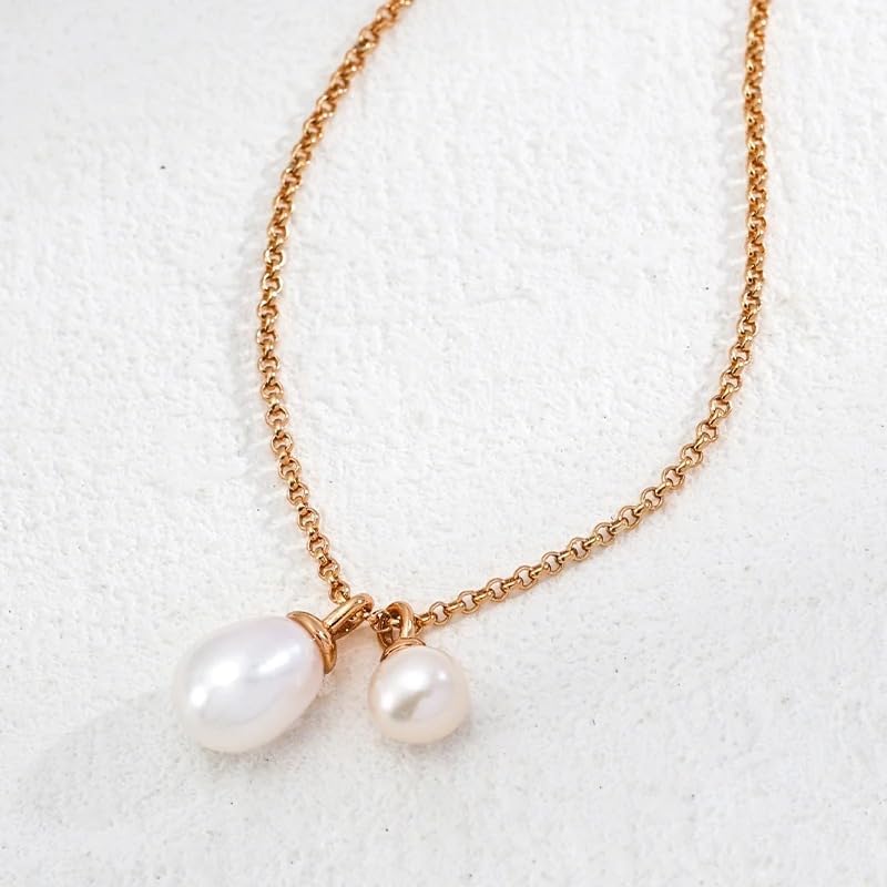 925 Sterling Silver Gold Plated White Pearl Charm Pendant Necklace