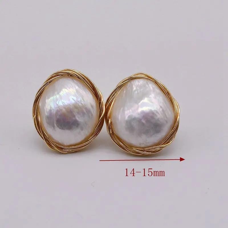 White Natural Freshwater Pearls Genuine Baroque Handmade Stud Earrings