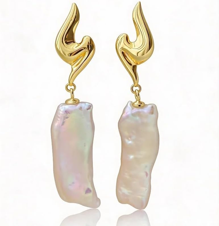 Abstract Sculptural Baroque Pearl 24K Gold Plated Drop Earrings
