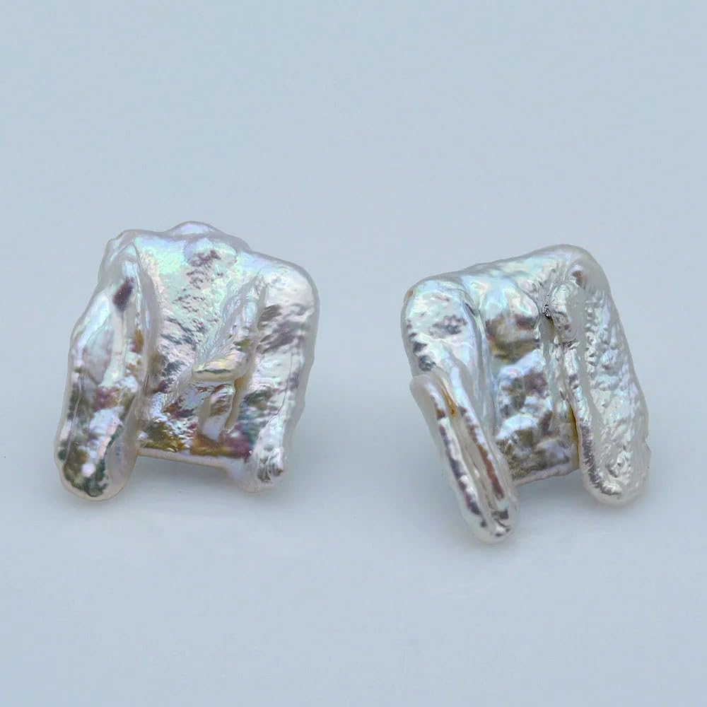 Genuine Baroque Pearl Earrings, White Irregular Shape, Large Oversized Statement Earrings, Silver, Boho Style