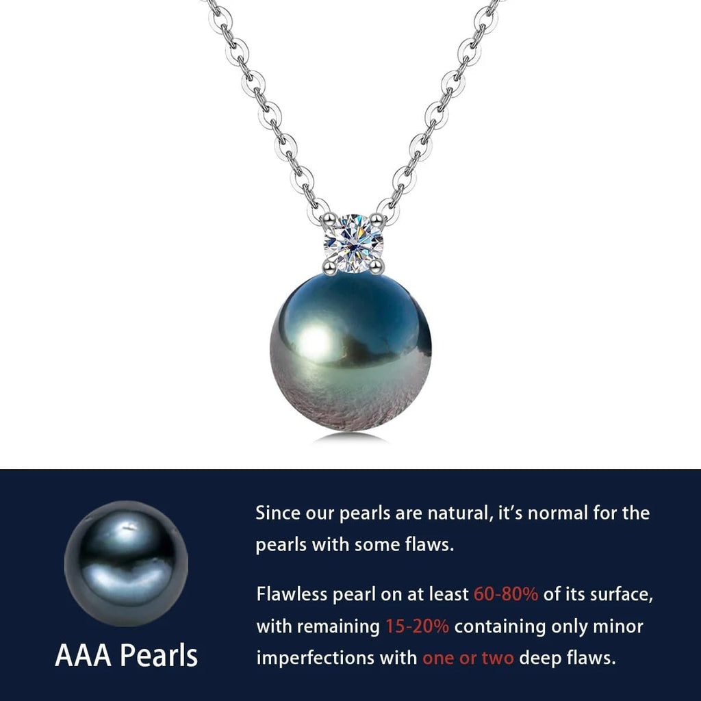 10-11MM Natural Tahitian Black Pearl 0.3ct Moissanite Diamond Necklace 925 Sterling Silver Necklace