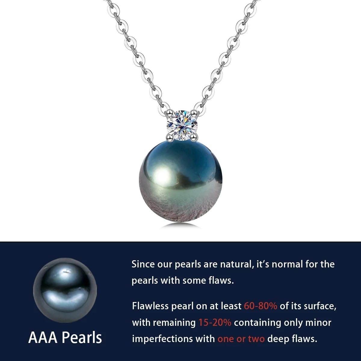 10-11MM Natural Tahitian Black Pearl 0.3ct Moissanite Diamond Necklace 925 Sterling Silver Necklace