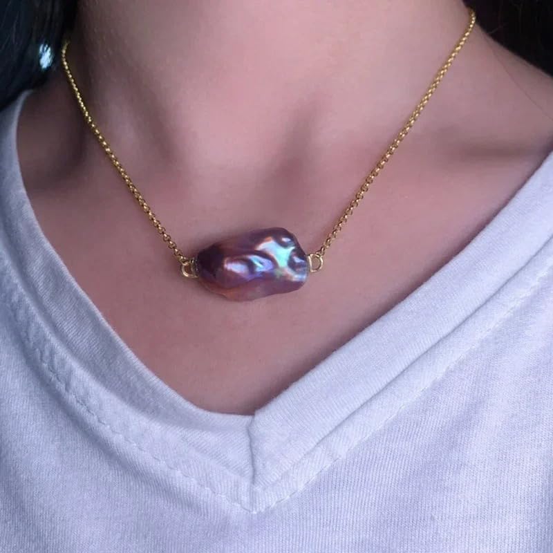 Elegant Baroque Freshwater Pearl Necklace, S925 Sterling Silver Chain, Iridescent Mirror Finish, Fashion Statement Jewelry Gift
