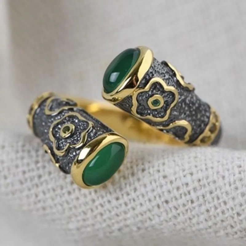 S925 Pure Silver Gold-Plated Floret Ring with Green Chalcedony | Inlaid Gemstone, Fashion Jewelry, For Women, Trend Design, Sterling Silver