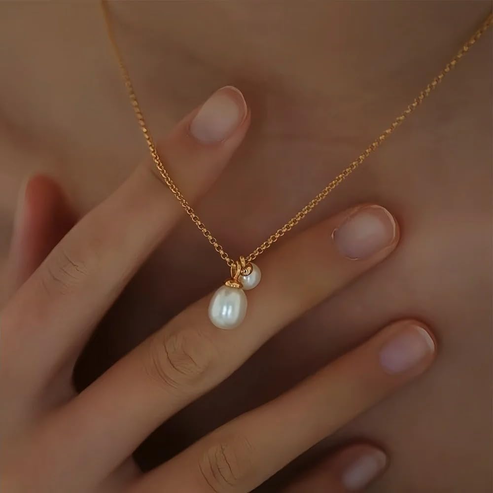 925 Sterling Silver Gold Plated White Pearl Charm Pendant Necklace
