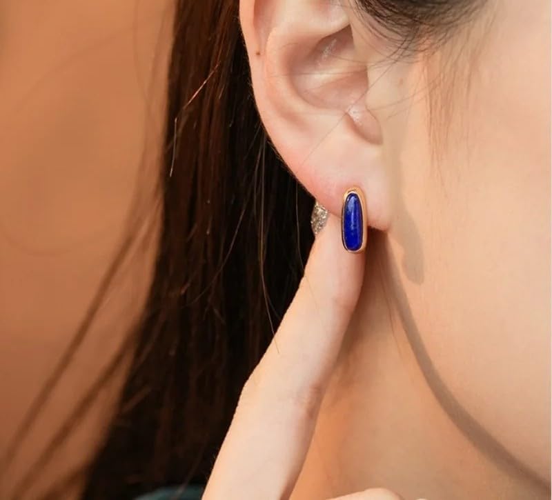 925 Silver Lapis Lazuli Bar Gold Plated Stud Earrings or Women