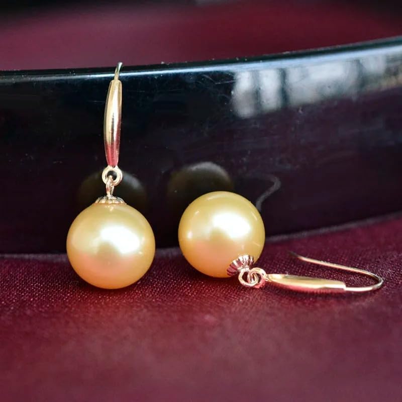 18K Gold with Natural Round South Sea Pearl Earrings