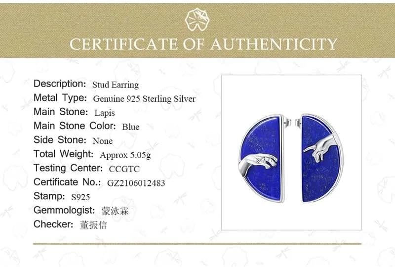925 Sterling Silver Lapis Lazuli Creation of Adam Hand Stud Earrings, Semi-Circle Design