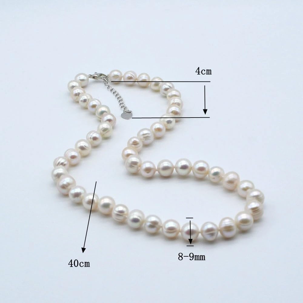 Natural White Freshwater Pearl Necklace, Round 8mm Pearls, Short Classic Style, Elegant Engagement Jewelry