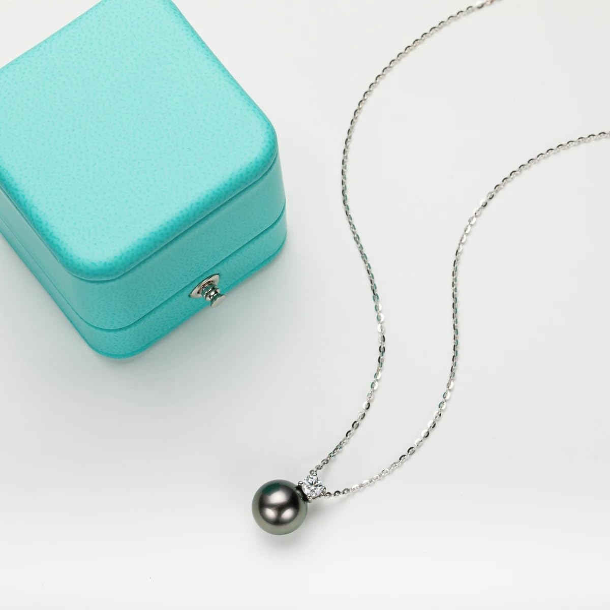 10-11MM Natural Tahitian Black Pearl 0.3ct Moissanite Diamond Necklace 925 Sterling Silver Necklace