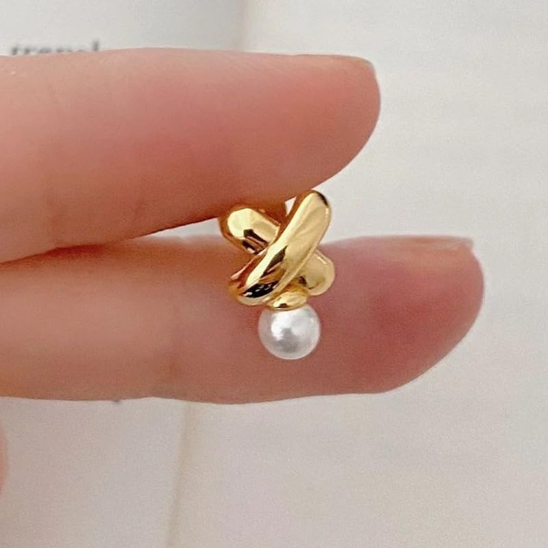 925 Sterling Silver X Cross Pearl Stud Earrings for Women