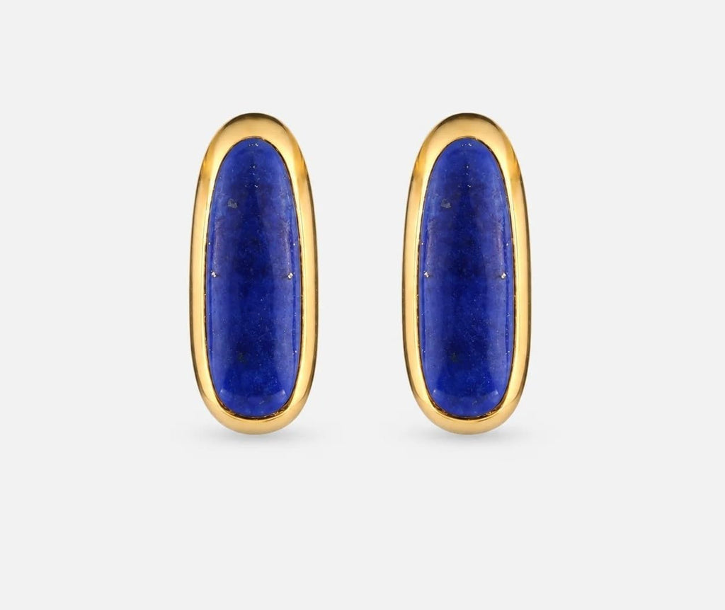 925 Silver Lapis Lazuli Bar Gold Plated Stud Earrings or Women