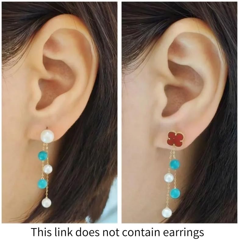 Natural Freshwater Pearl and Turquoise Bead Drop Earrings, 18K Gold Chain, Long Dangle Style, Women's Jewelry